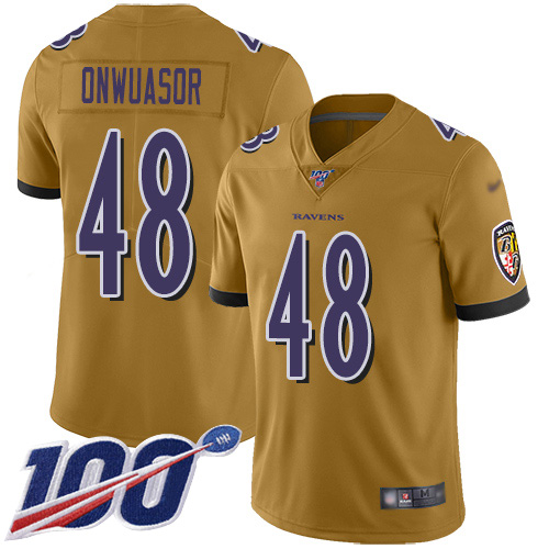 Baltimore Ravens Limited Gold Men Patrick Onwuasor Jersey NFL Football #48 100th Season Inverted Legend